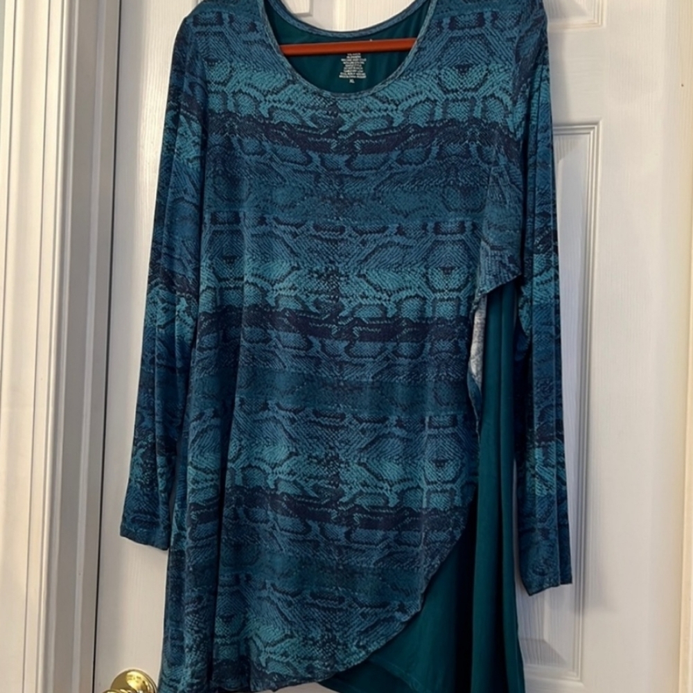 Westbound Teal Green Snake-print Tunic Top Sz XL
